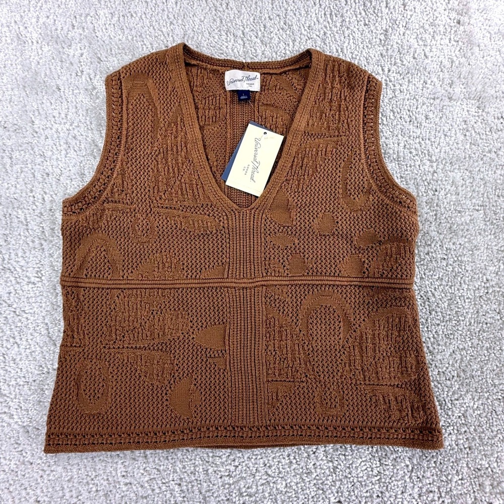 Universal Thread Womens Brown Bronze Textured Knit V-Neck Sweater Vest Size L